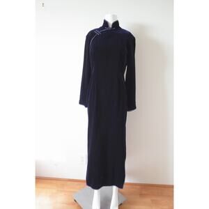 Shanghai Tang Black Velvet Maxi Evening Gown 14